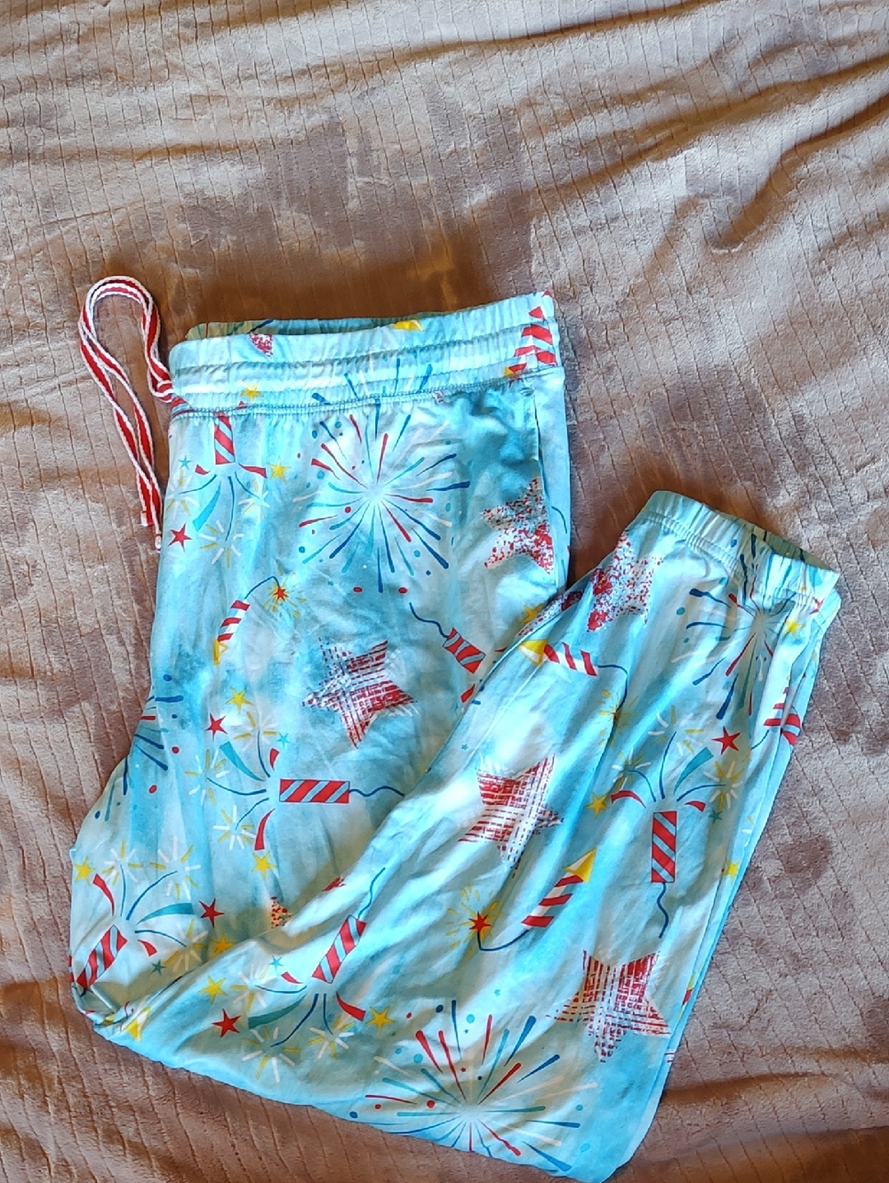 Light Blue Fireworks-Print Pajama Pants